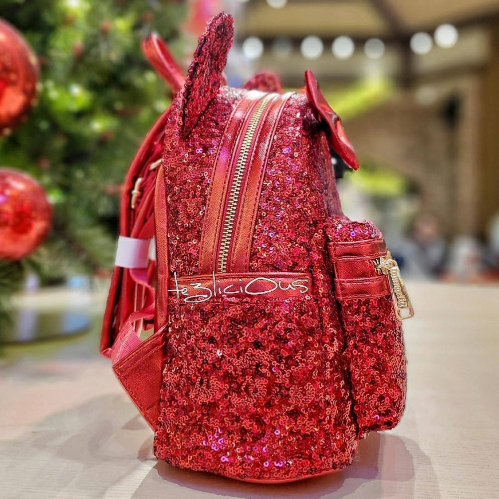 DISNEY PARKS LOUNGEFLY RUBY RED SEQUINED BACKPACK - Picture 4 of 8
